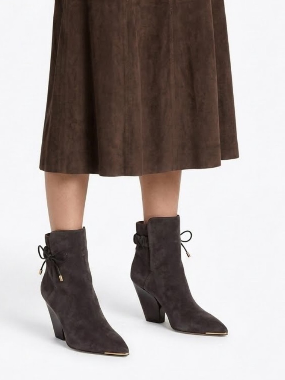 New Tory Burch Lila Brown Ankle Boots Size 8.5 Leather Suede 90s Scrunch